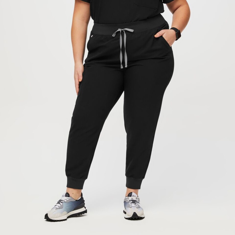 High Waisted Zamora Jogger Scrub Pants, Figs, XXL Tall, Black